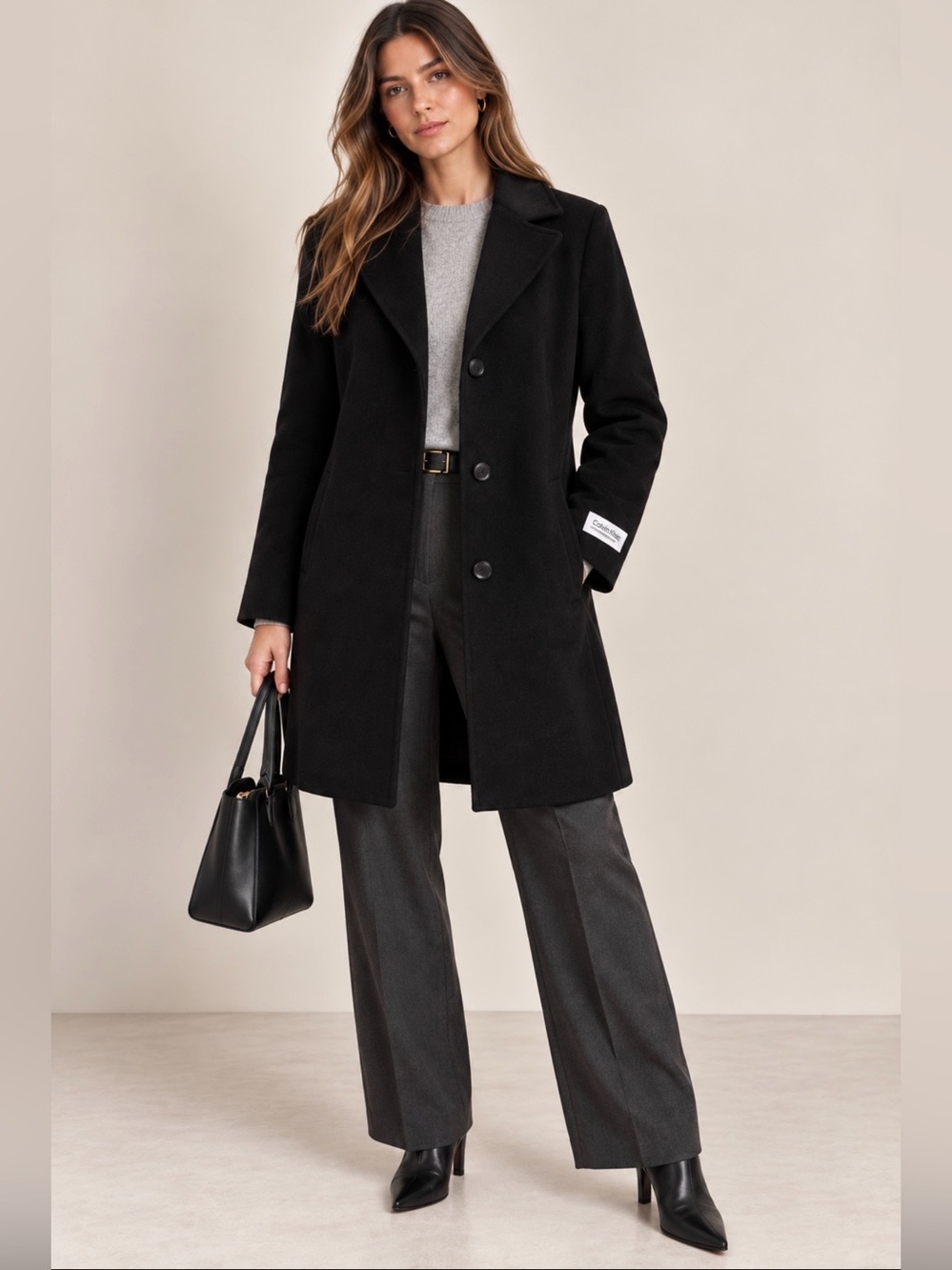 Calvin Klein Black Wool Cashmere Blend Long Coat Size 10